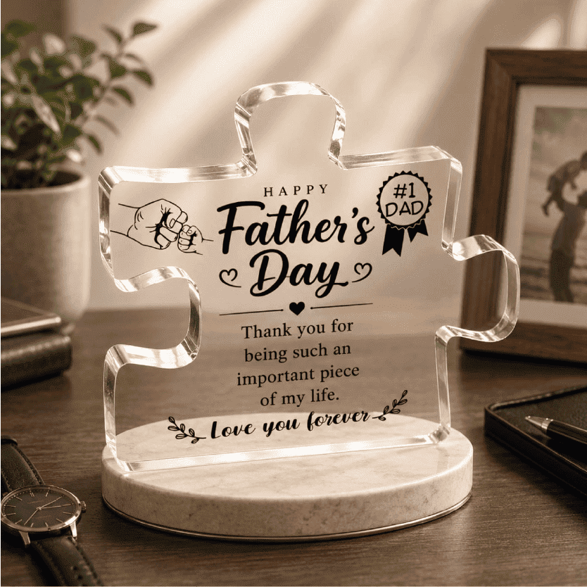 Father’s Day Acrylic Puzzle Plaque | Personalized Clear Acrylic Gift for Dad